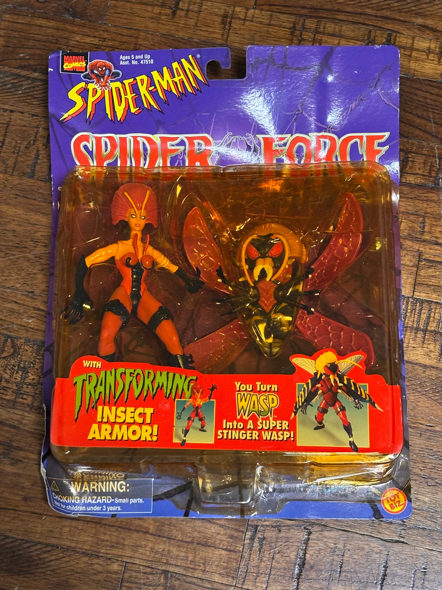 Marvel Comics Spider-Man Spider Force Action Figures Transforming Insect Armor Wasp Toy Biz 1997 5” New