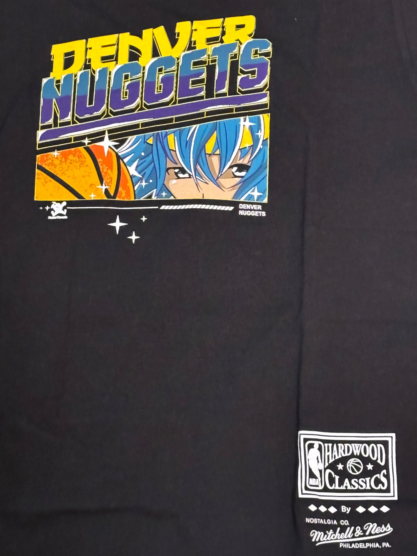 Denver Nuggets Mitchell & Ness NBA HWC Hardwood Classic Black Shirt Anime Character Art Womens Medium M NWT New