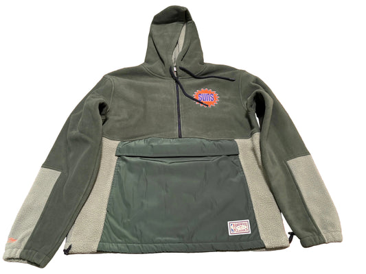 Phoenix Suns Mitchell & Ness NBA Retro Fleece Cargo Half-Zip Hooded Pullover Hoodie Sweater Jacket Green Cream Mens L Large New NWOT