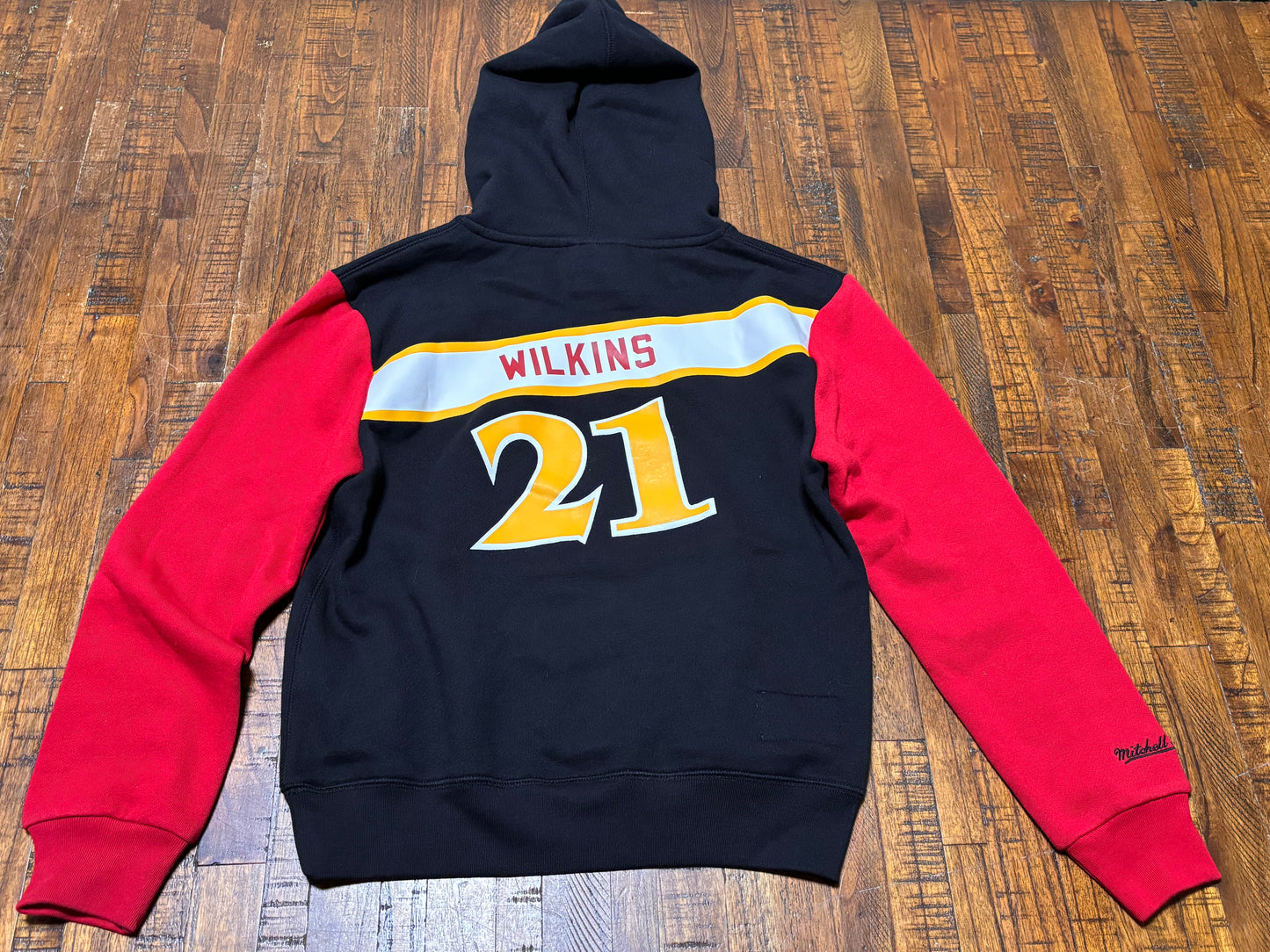 Dominique Wilkins Atlanta Hawks Mitchell & Ness Hardwood Classic HWC NBA Retro #21 Pocket Hooded Hoodie Sweat Shirt Pullover Black Red Yellow Youth Kids Medium M 10-12 New NWOT