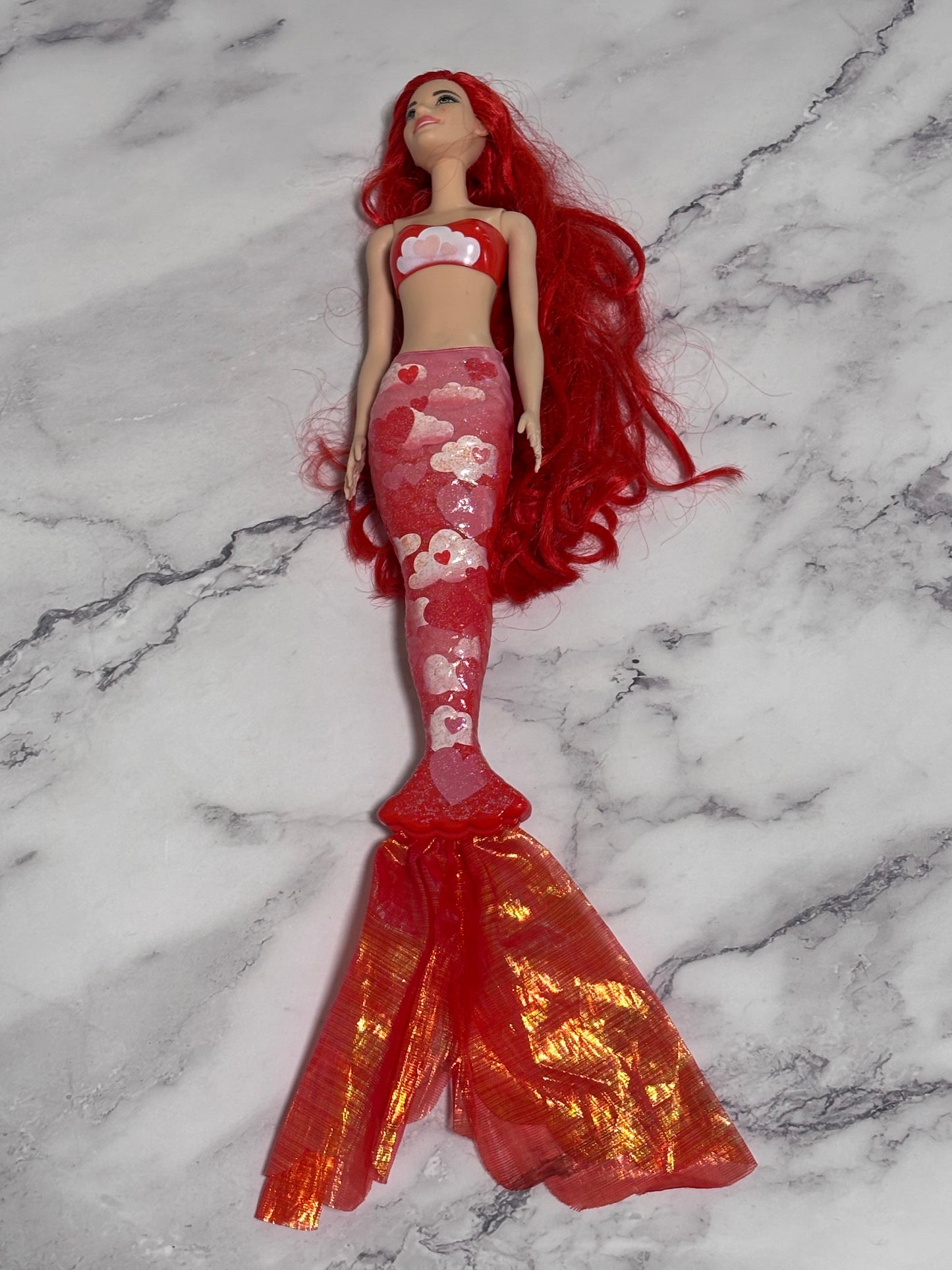 Barbie Color Reveal Rainbow Mermaid Doll Red Dress & Hair Mattel 2021
