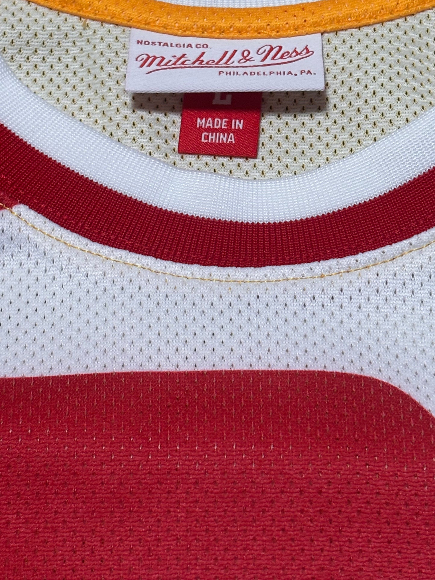 Atlanta Hawks Mitchell & Ness Hardwood Classic HWC NBA Retro Big Face 5.0 Fashion Jersey Red Yellow Men’s Large L New NWOT