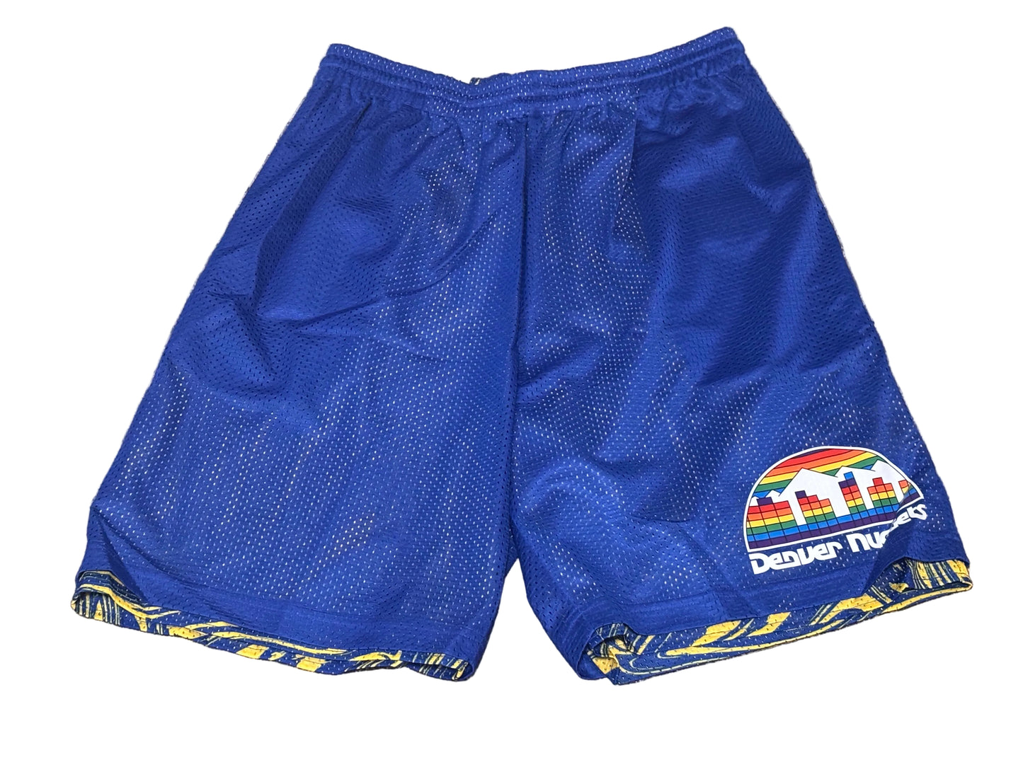 Denver Nuggets Mitchell & Ness 1991/92 Retro Reversible Shorts Blue Gold Rainbow Men’s Large L New NWOT