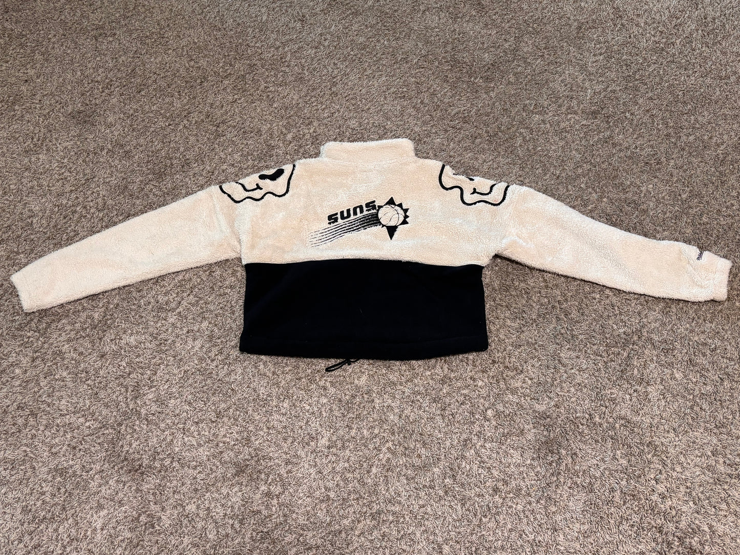 Phoenix Suns Mitchell & Ness NBA Retro Hardwood Classic HWC Cropped Sherpa Fuzzy Fleece Half-Zip Long Sleeve Pullover Sweater White Black Women’s Medium M New NWOT