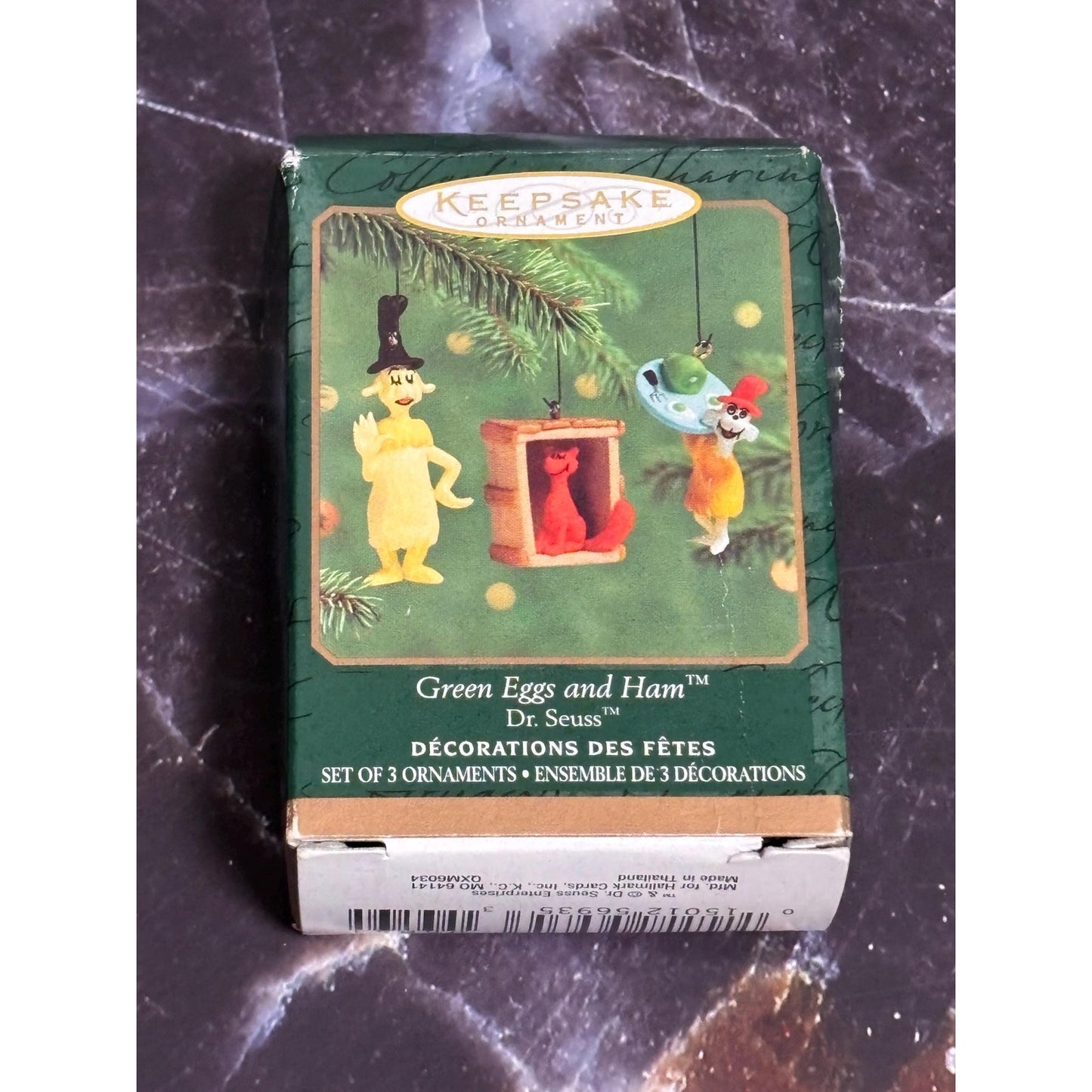 2000 Hallmark Keepsake Dr Seuss Green Eggs & Ham Miniature 3 Piece Ornament Set