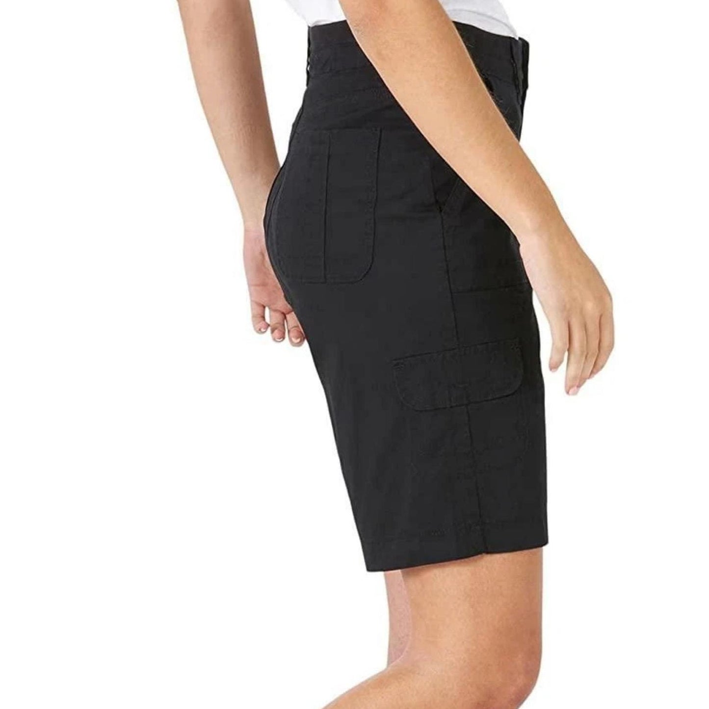 Lee Women Relaxed Fit Avey Knit Waist Cargo Bermuda Short Black 6 NWT