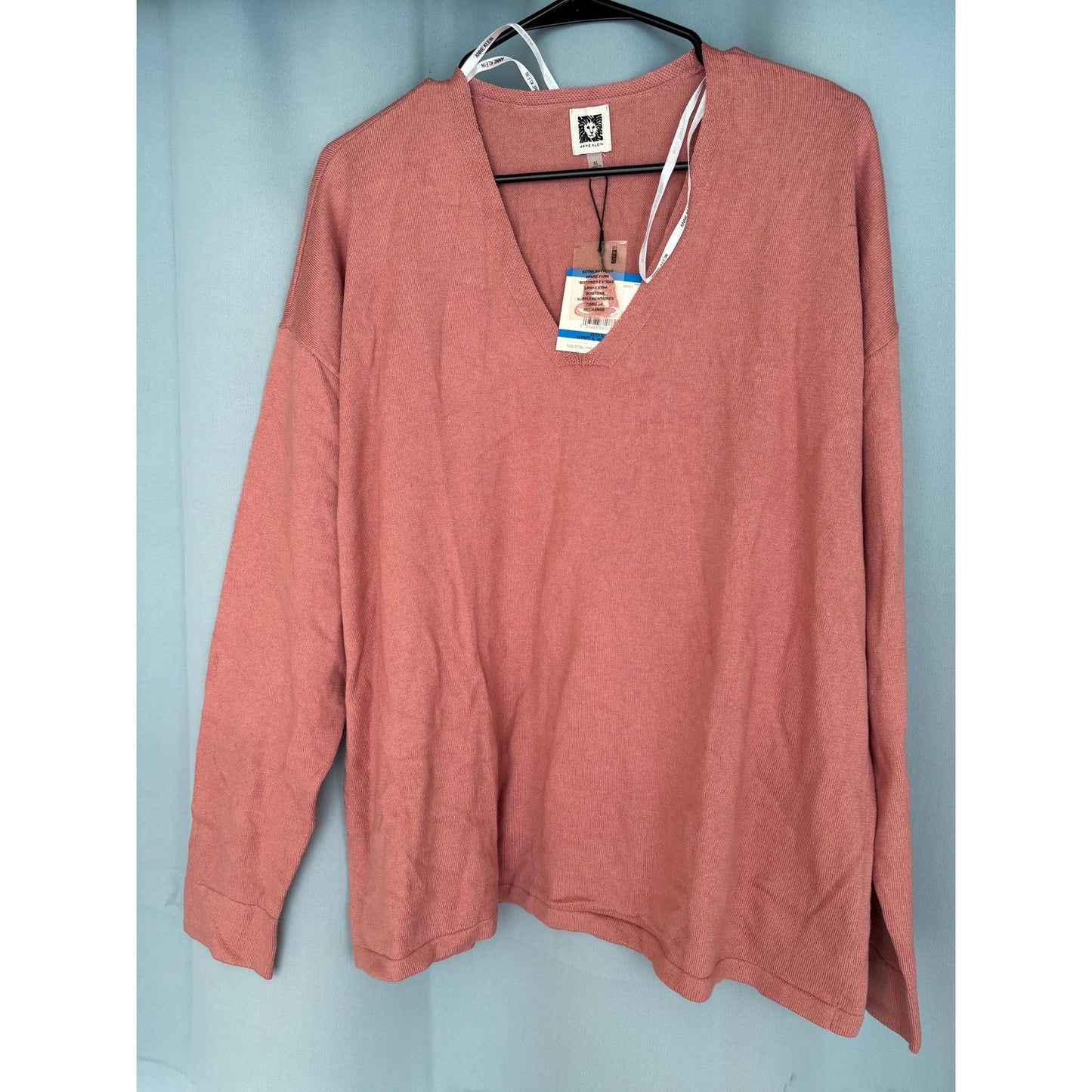 Anne Klein Red Ribbed Ansie V-Neck Sweater Long Sleeve NWT XL