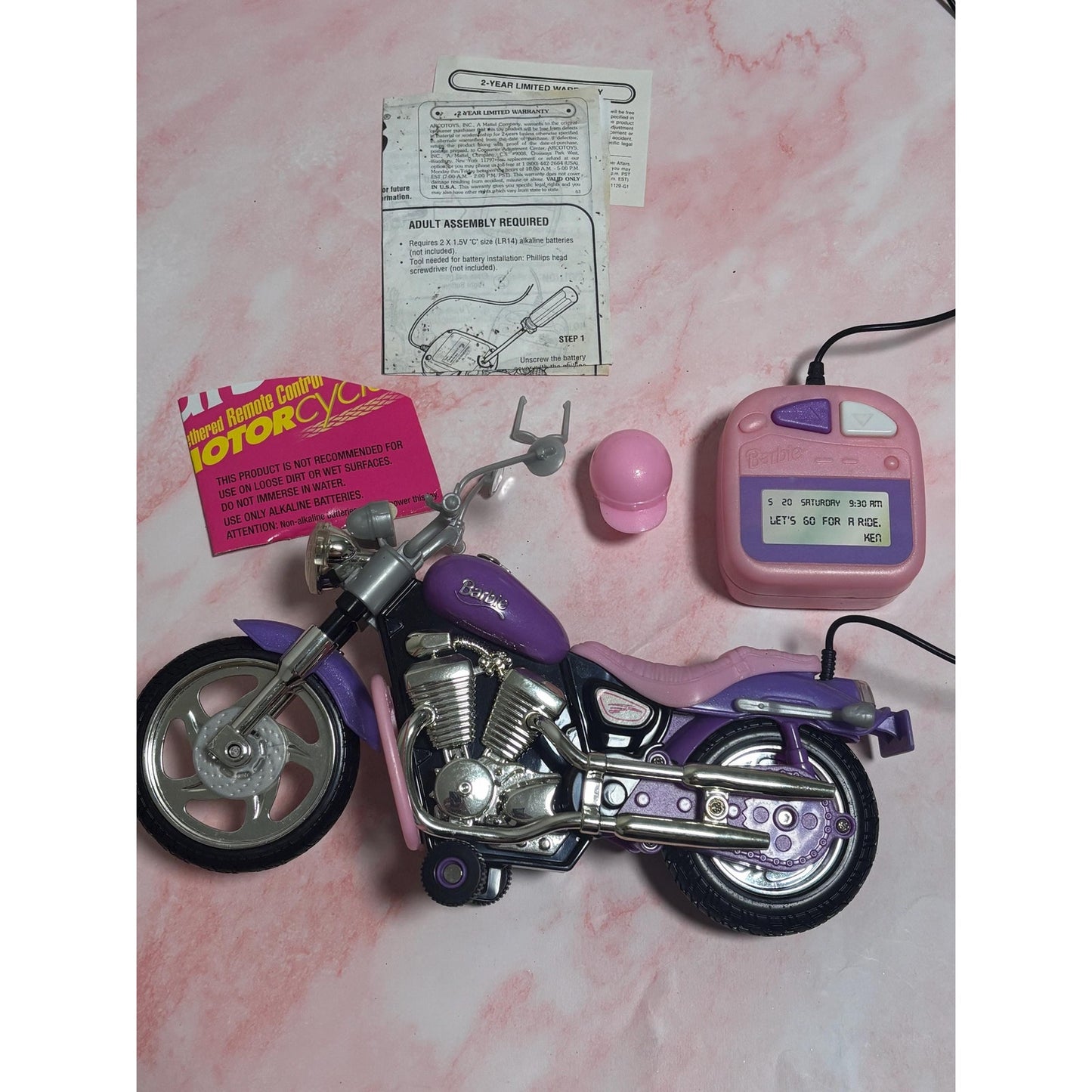 Vtg Mattel Barbie Tethered Remote Control Motorcycle 1998 Vintage 67327