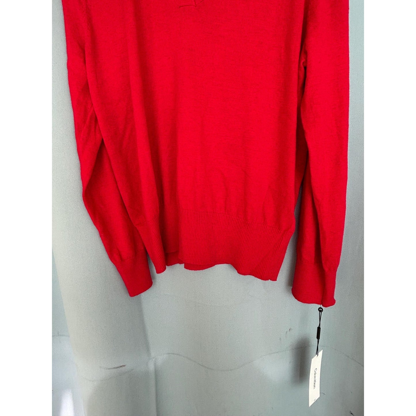 Calvin Klein Scarlet Extra Fine Merino Blend V-Neck Sweater NWT XL