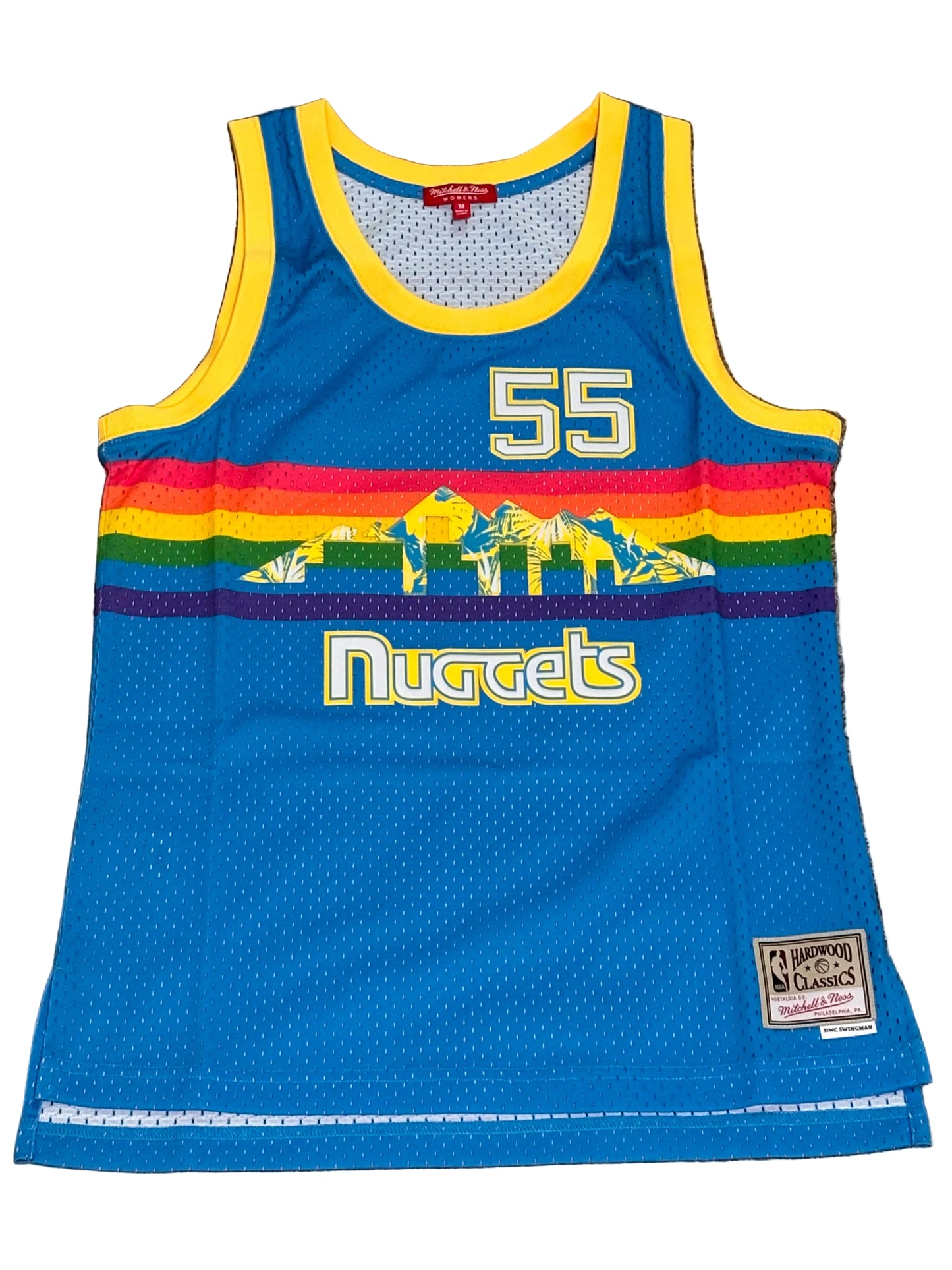 Denver Nuggets #55 Mitchell & Ness NBA Dikembe Mutombo Rainbow Tropical HWC 1991-92 Hardwood Classic Swingman Blue Jersey Women’s Medium M NWOT New