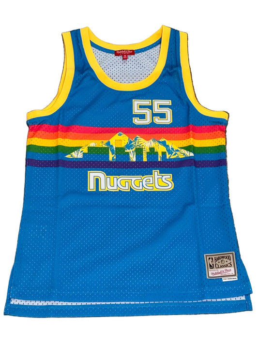 Denver Nuggets #55 Mitchell & Ness NBA Dikembe Mutombo Rainbow Tropical HWC 1991-92 Hardwood Classic Swingman Blue Jersey Women’s Medium M NWOT New