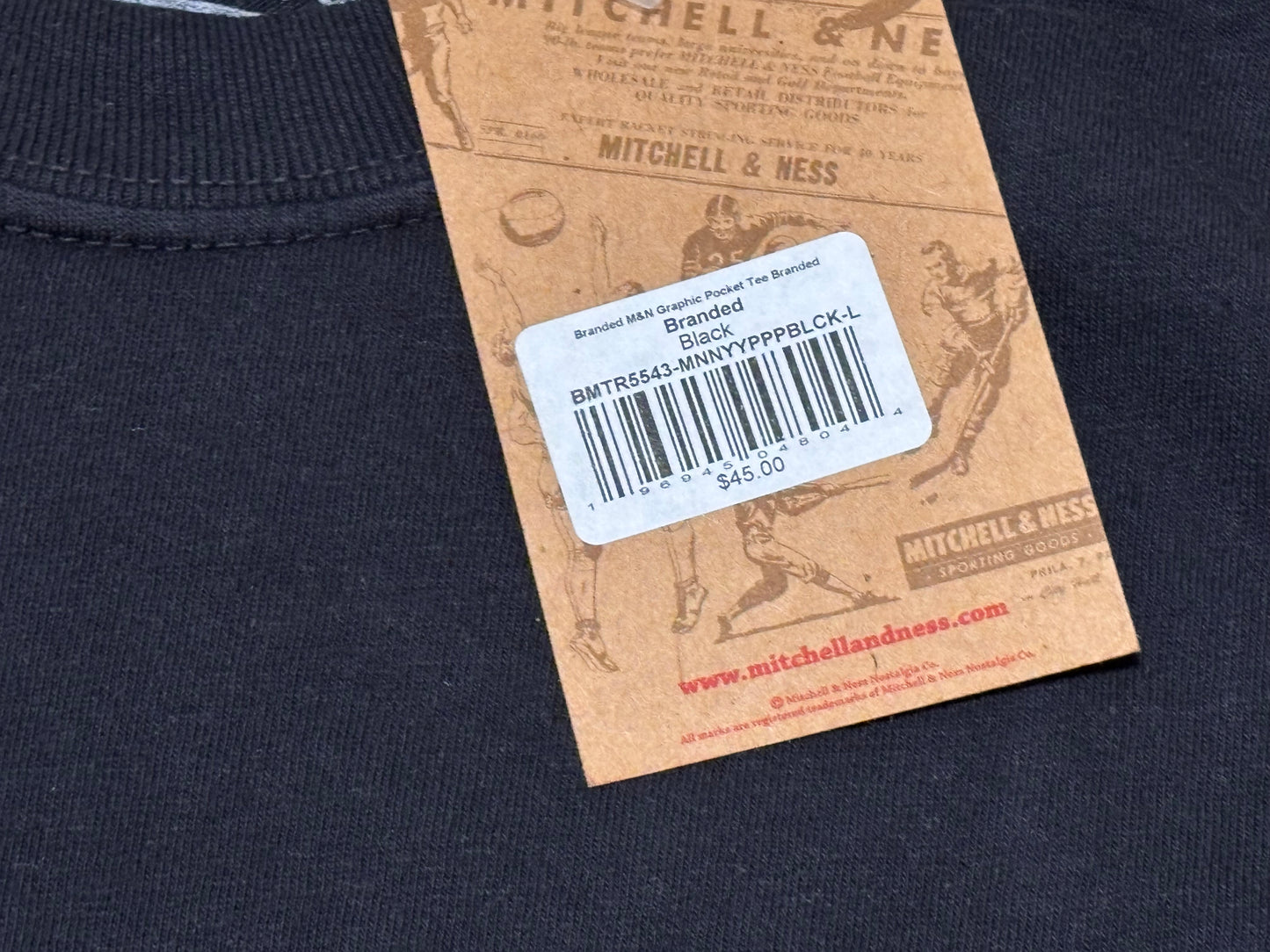 Mitchell & Ness Branded Graphic Pocket Tee T Short Sleeve Shirt White Black Men’s Large L New NWT