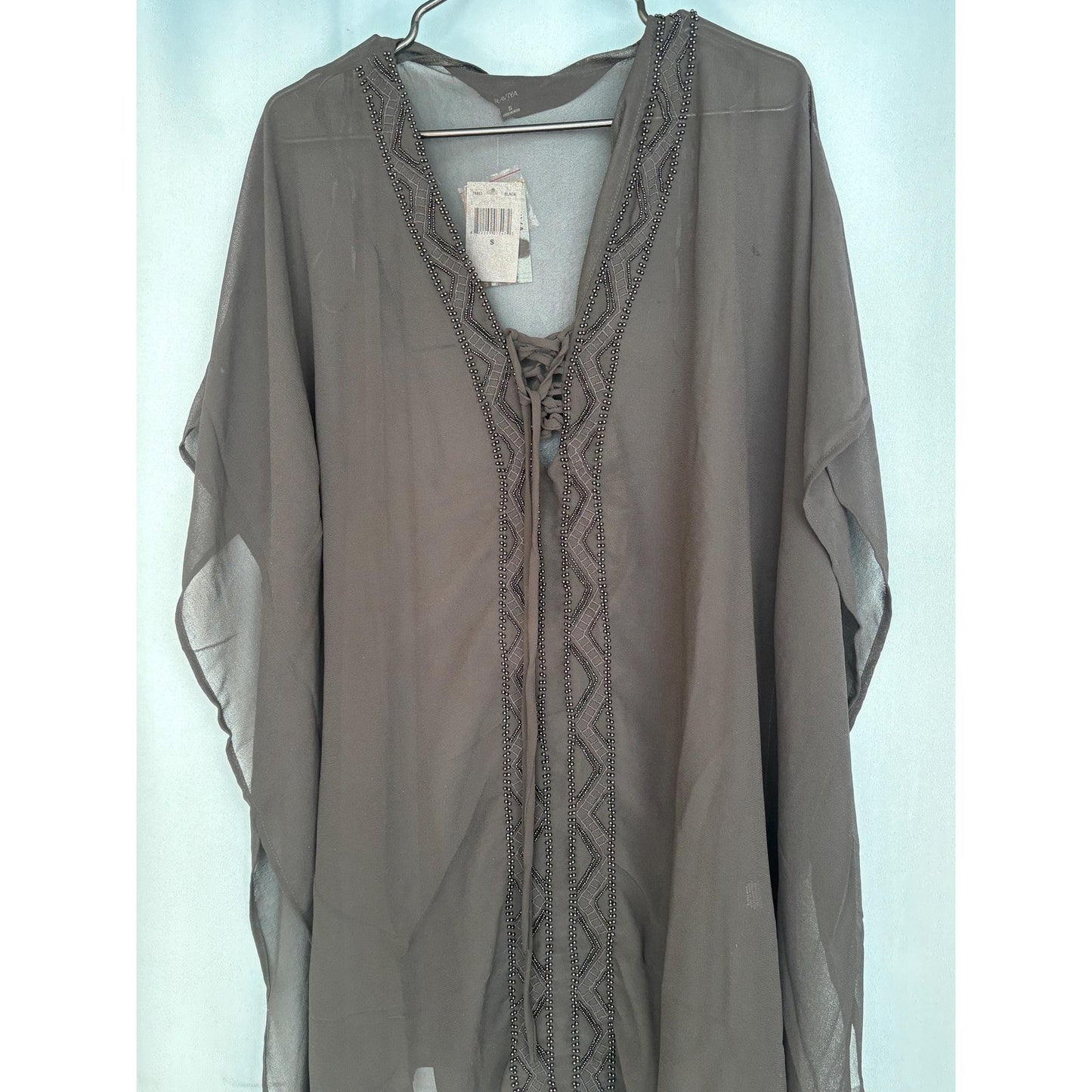 RAVIYA Crochet-Trim Cover-Up Tunic-Black Small Pool Beach S NWT