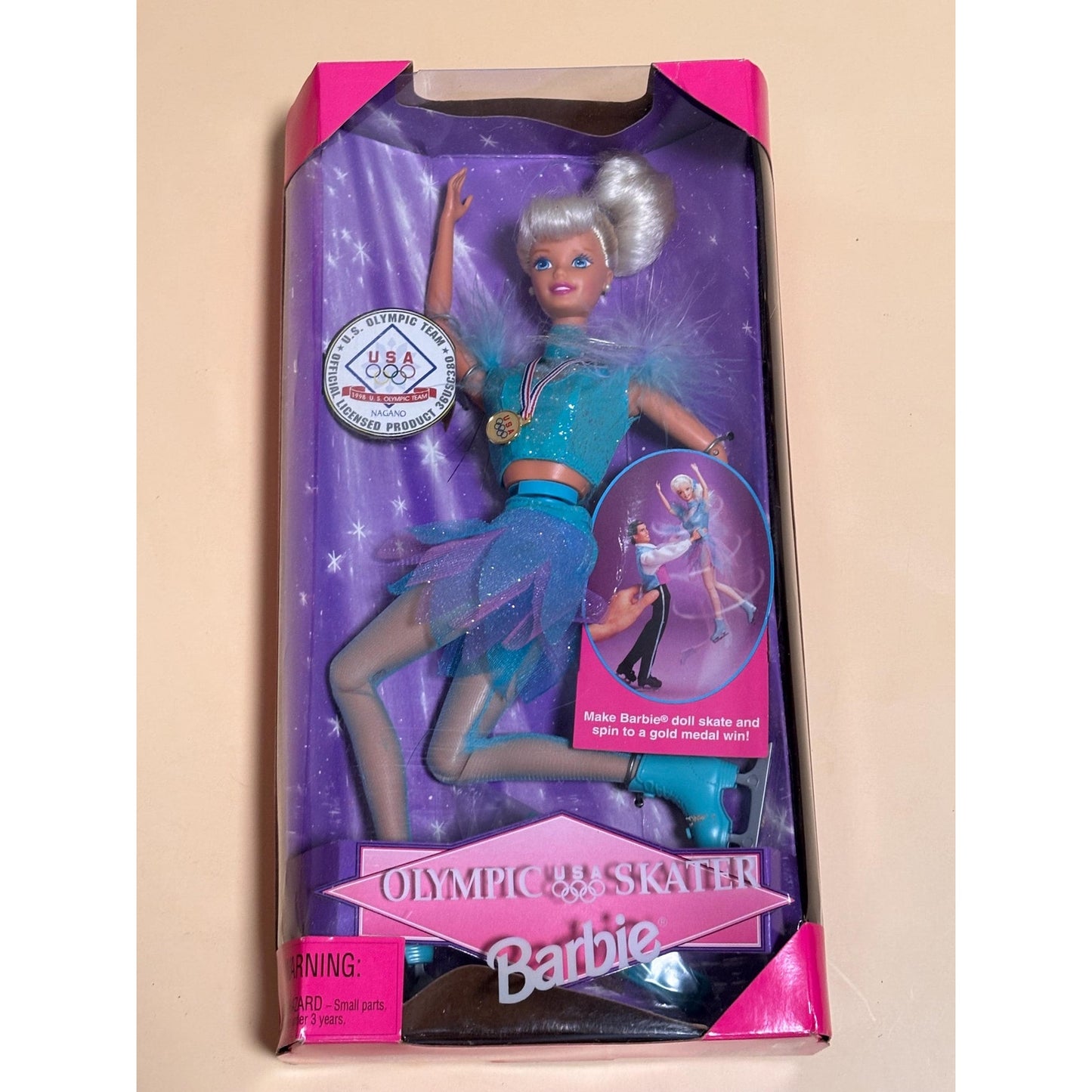 1997 Olympic Skater Barbie Doll 18501 USA Olympics Skate & Spin Tara Lipinski