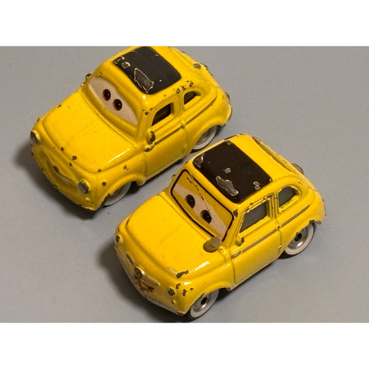 Lot of 2 Disney Cars Mini Racers Luigi Die-cast Metal Yellow Pixar Mattel Mini