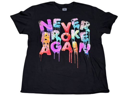 NBA Young Boy Official Never Broke Again Rainbow Drip Paint on Black T-Shirt Shirt XL Xtra Large New NWOT