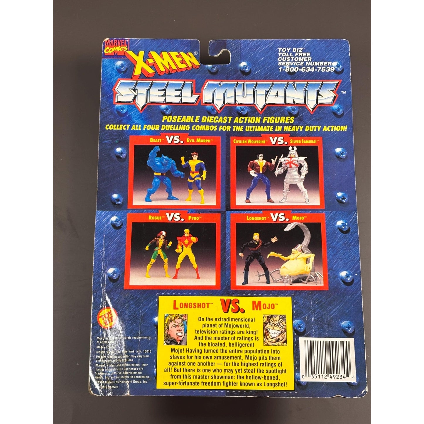 Longshot vs Mojo Die Cast Figure Set X-Men Steel Mutants Marvel Toy Biz 1994 NEW