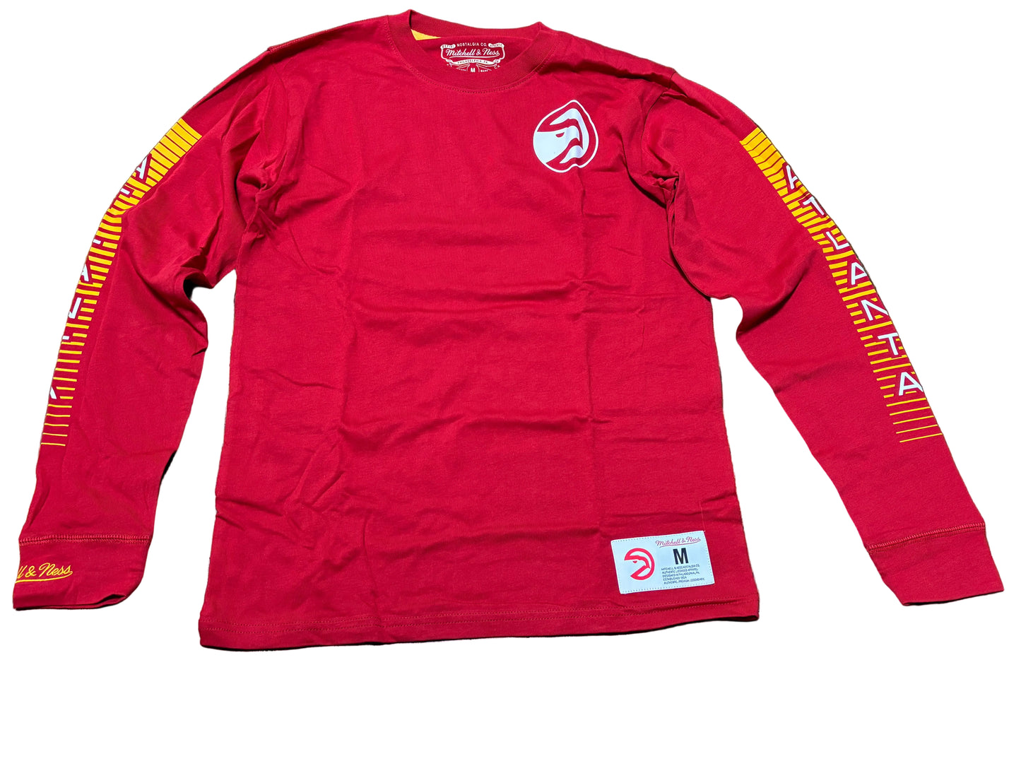 Atlanta Hawks Mitchell & Ness NBA Retro HWC Hardwood Classic Long Sleeve Shirt Red Yellow Youth Kids Medium M 10-12 New NWOT