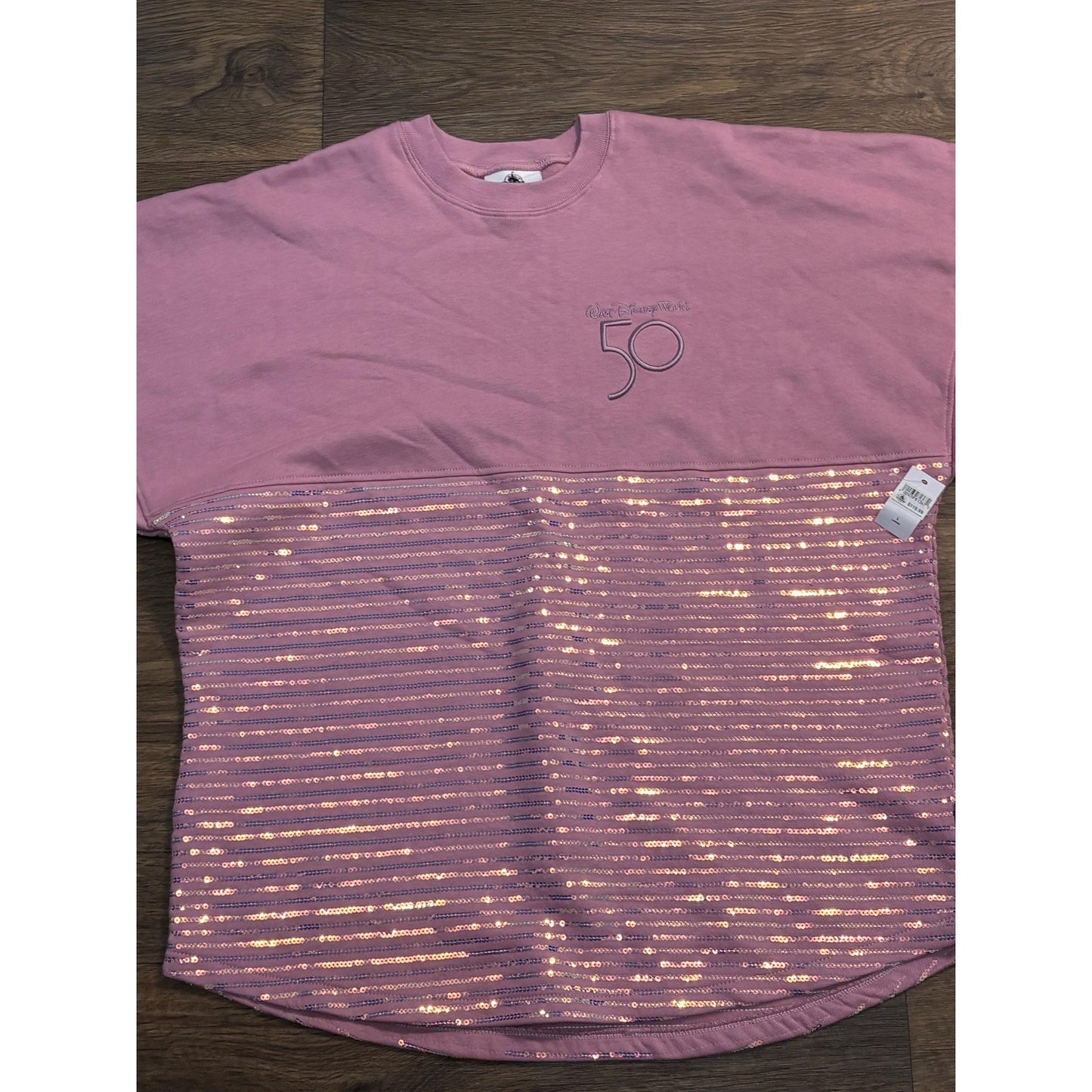 Disney Parks WDW 50th Anniversary Pink Iridescent Sequin Spirit Jersey L Adult