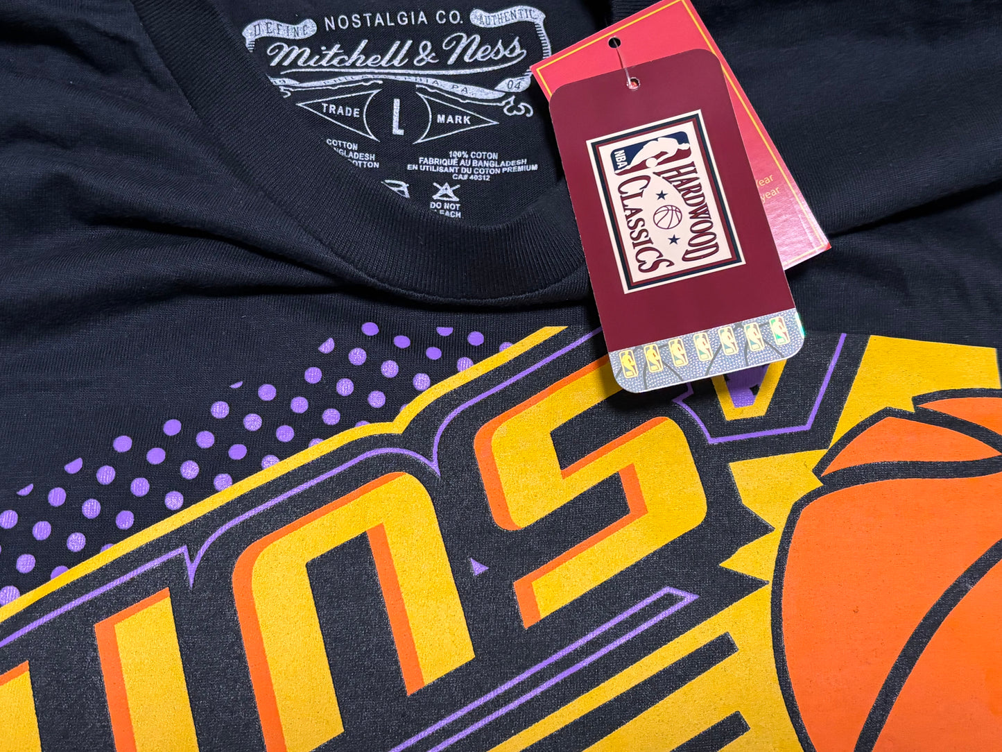 Phoenix Suns Mitchell & Ness NBA Retro Hardwood Classic HWC Big Face 7.0 Black Shirt Mens L Large New NWT