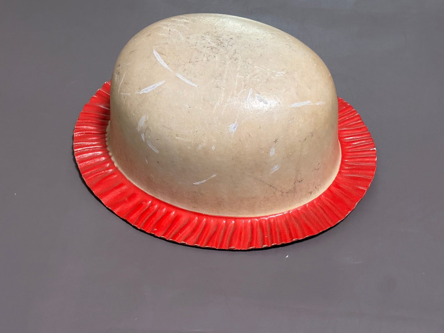 Vtg Humes & Berg Stonelined Derby Trombone Bowler Hat Mute White Red
