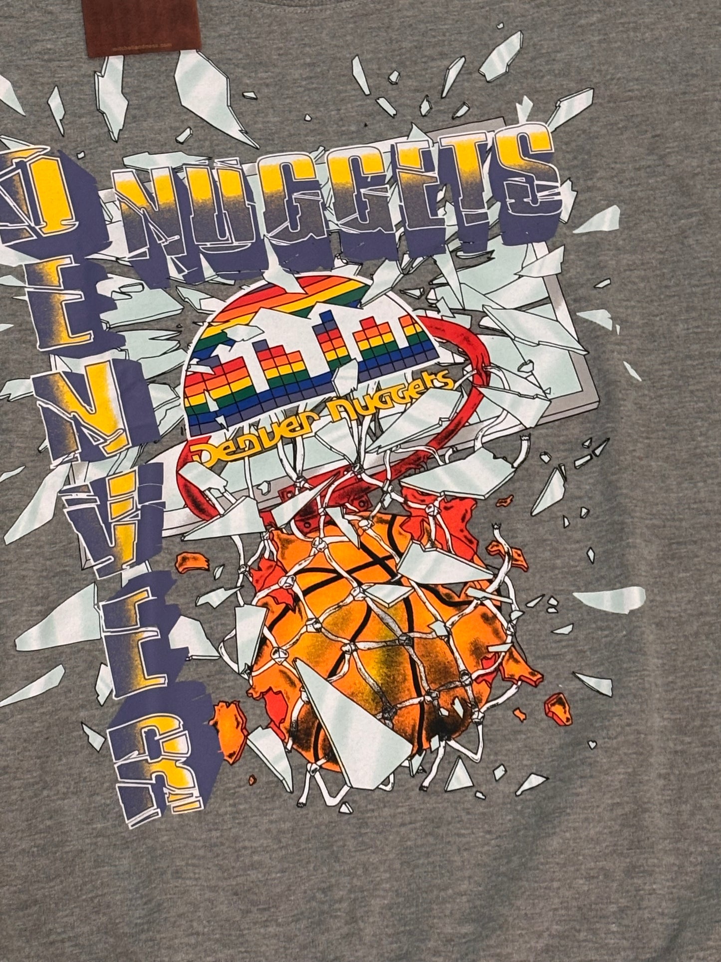 Denver Nuggets Mitchell & Ness Gray Big Face Rim Glass Breaking Hardwood Classic Hoodie Womens Medium M New NWT