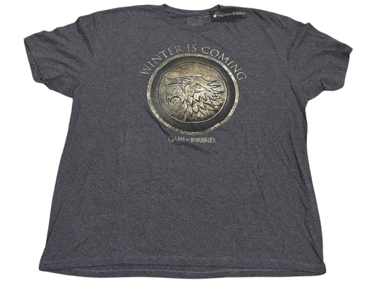 Game of Thrones HBO T-Shirt  Winter is Coming Stamped Stark Wolf Image Black Darker Gray New NWT 2XL Xtra Large
