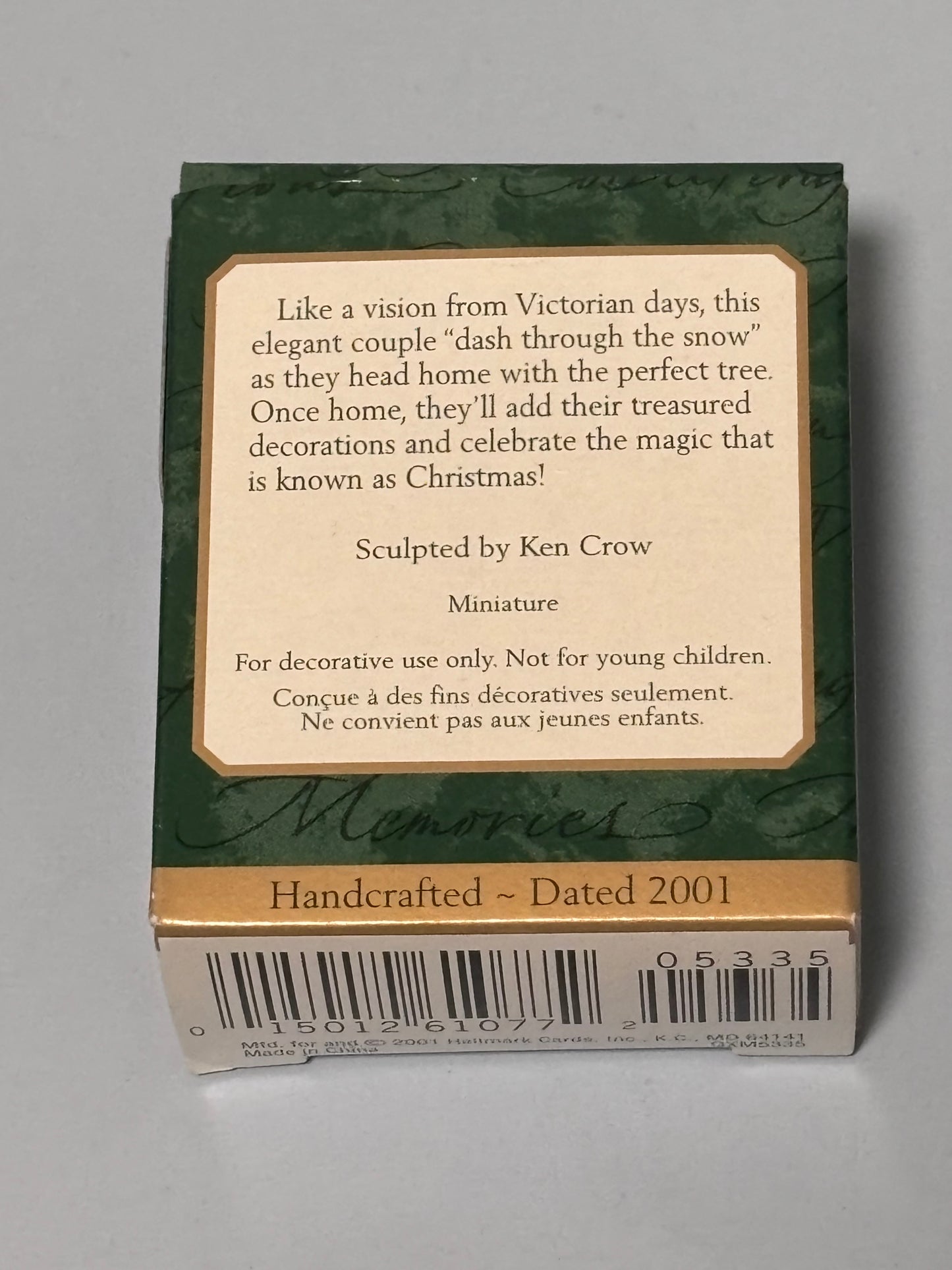 2001 Dashing Through the Snow: Sleigh, Tree, Couple: Hallmark Miniature Ornament