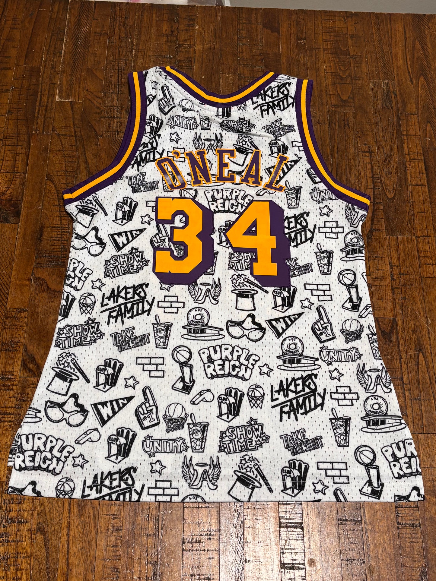Shaq Shaquille O’Neal Los Angeles LA Lakers Mitchell & Ness HWC Hardwood Classic Doodle Swingman Nba Retro Jersey White Women Medium M New NWOT