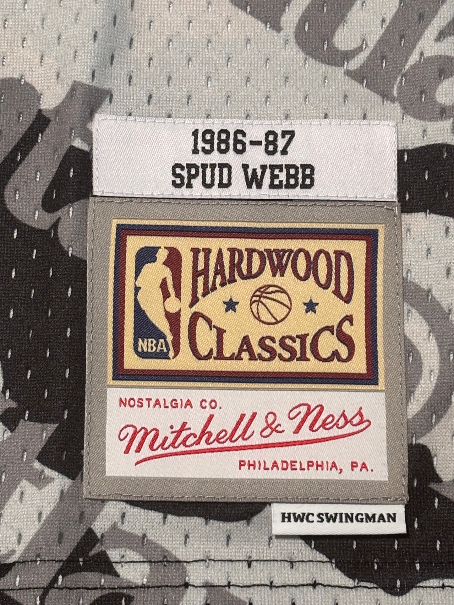 Spud Webb Atlanta Hawks Mitchell & Ness Hardwood Classic HWC NBA Retro Swingman 1986-87 Camo Jersey Ghost Black White Men’s Large L New NWOT