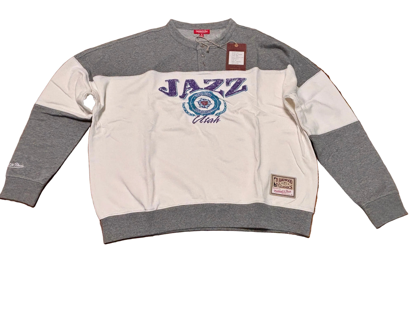 Utah Jazz Mitchell & Ness NBA Retro Hardwood Classic HWC 1/4 Button Crew Neck Sweat Shirt Women’s White Medium M New NWT
