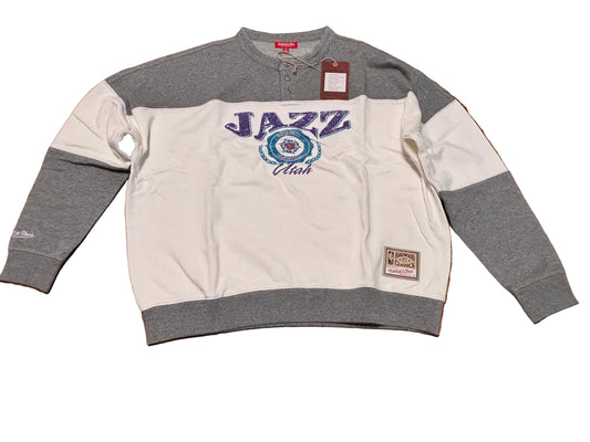 Utah Jazz Mitchell & Ness NBA Retro Hardwood Classic HWC 1/4 Button Crew Neck Sweat Shirt Women’s White Medium M New NWT