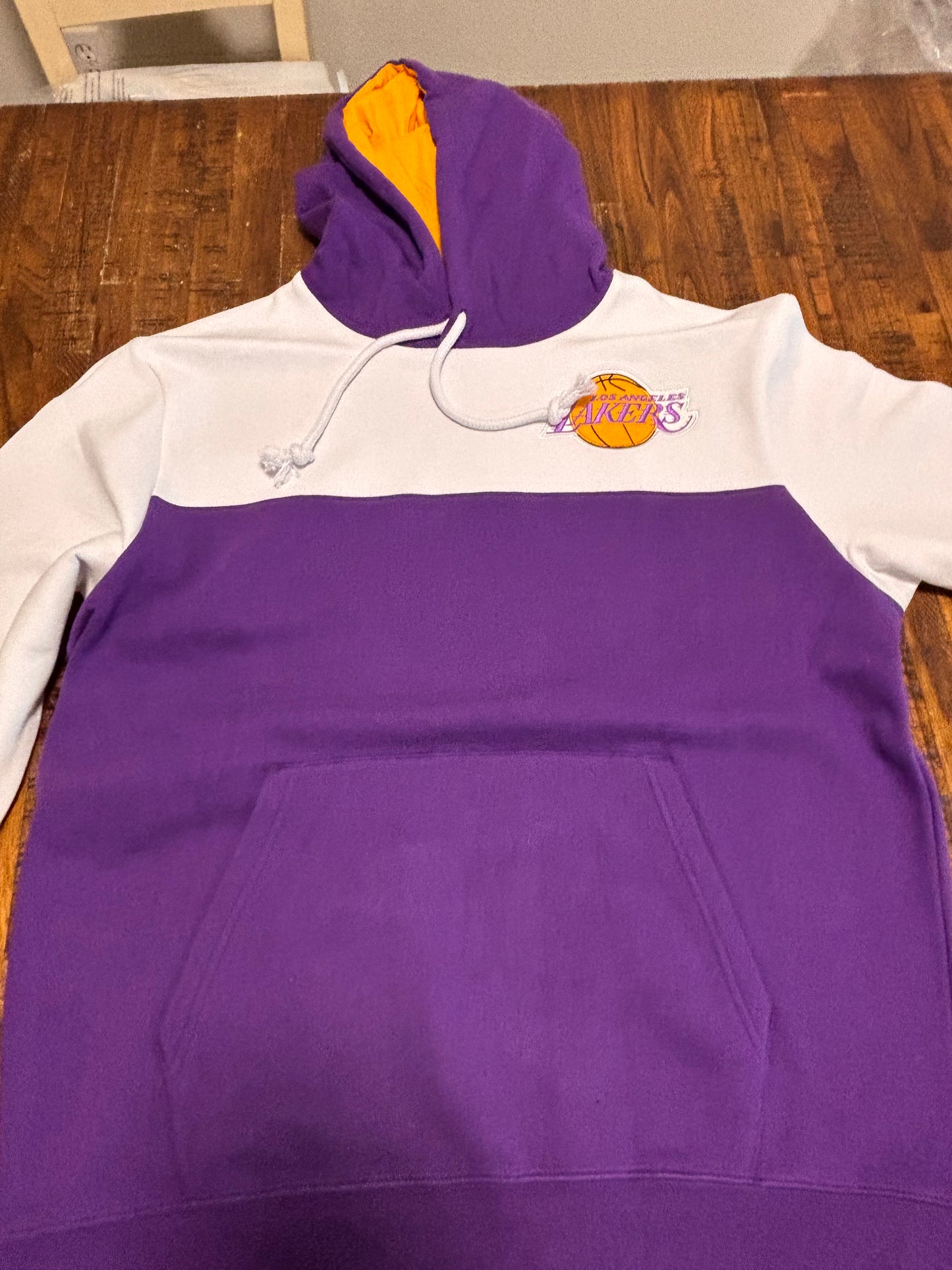 Los Angeles LA Lakers Mitchell & Ness HWC Hardwood Classic Nba Retro Fusion 2.0 Colorblock Pullover Hoodie Men’s Large L New NWOT
