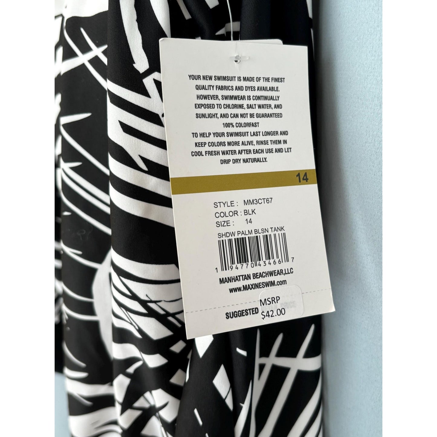 Maxine Of Hollywood Shadow Palms Scoop Blouson Tank Top Swimsuit 14 NWT