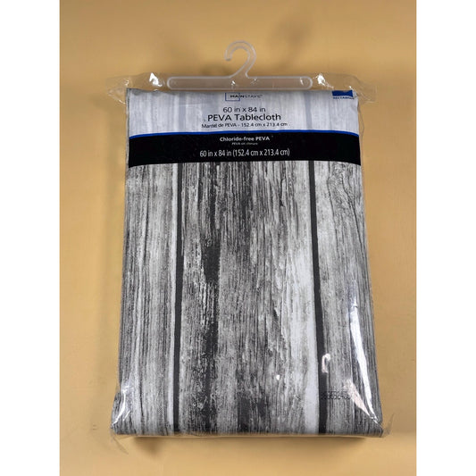 NIP Mainstays Peva Woodgrain Vinyl Tablecloth Rustic Shiplap 60x84” inch Round