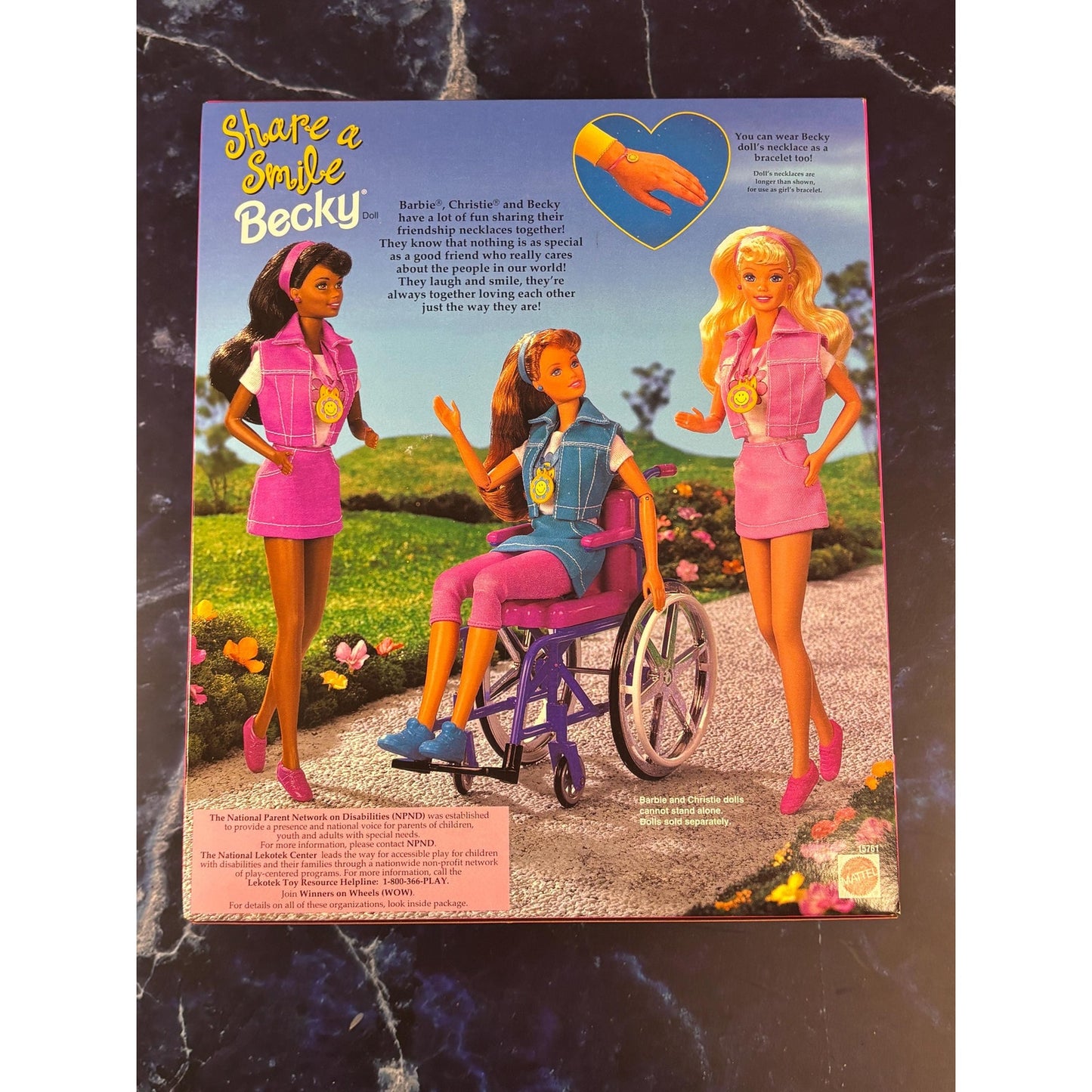 1996 Share Smile Becky Friend Barbie Wheelchair Vintage 15761 Necklace Toys R Us