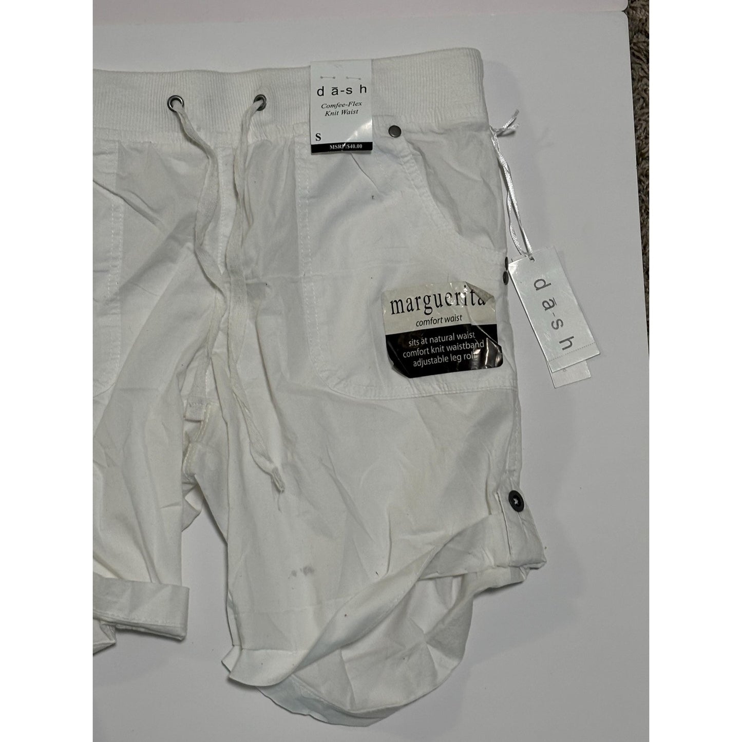 SNWT Dash White Stretch Adjustable Marguerita Bermuda Shorts S NWT