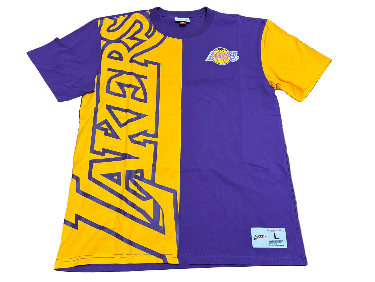 Los Angeles LA Lakers Mitchell & Ness HWC Hardwood Classics Play By Play 2.0 T-Shirt Purple Gold Men’s Large L New NWOT