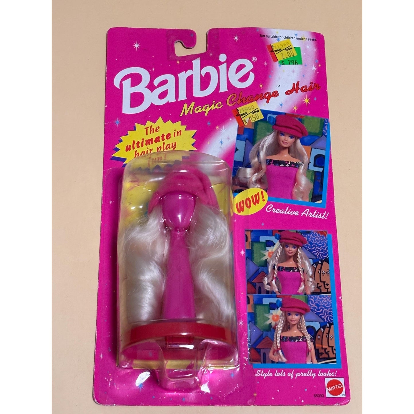 Barbie Magic Change Hair Blonde Pink Hat 68090 NIP 1993 Creative Artist