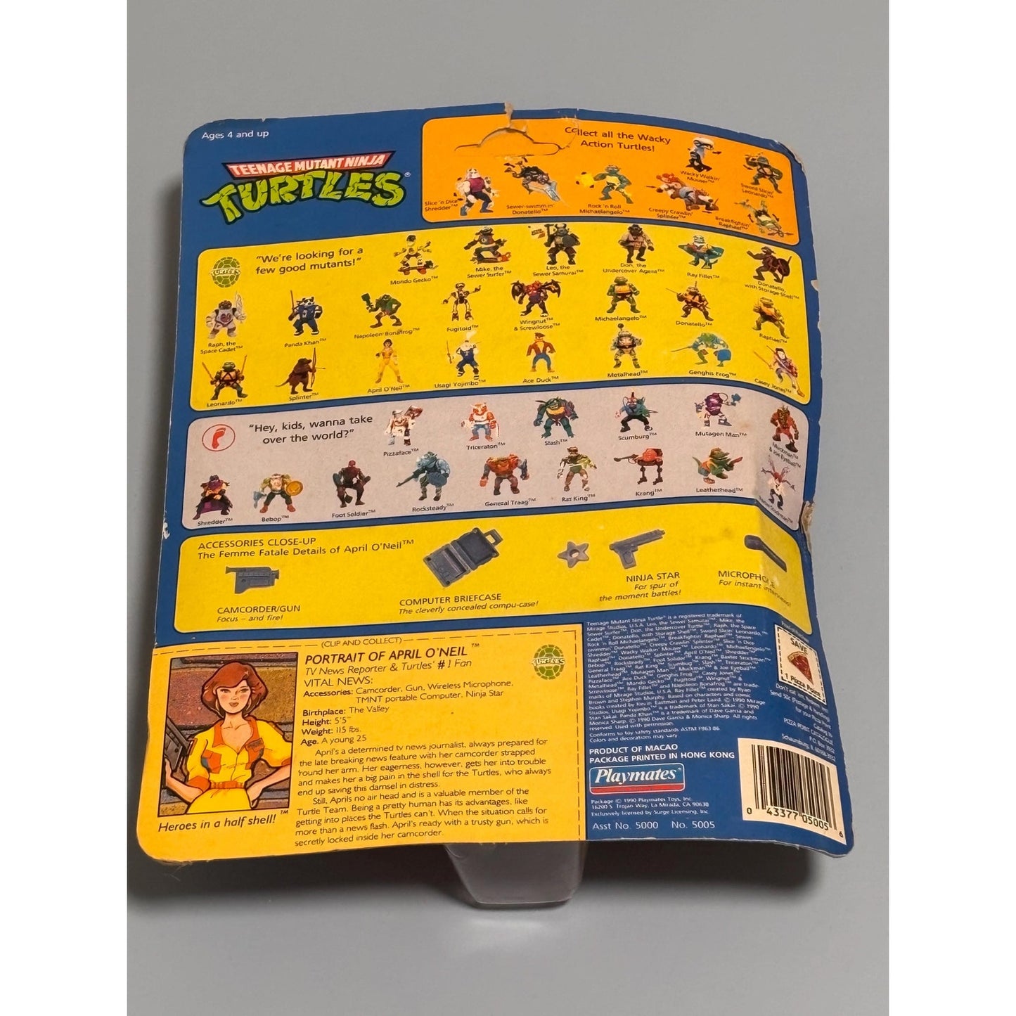 TMNT Teenage Mutant Ninja Turtles April O’Neil Orange Stripes Unpunched New 1990