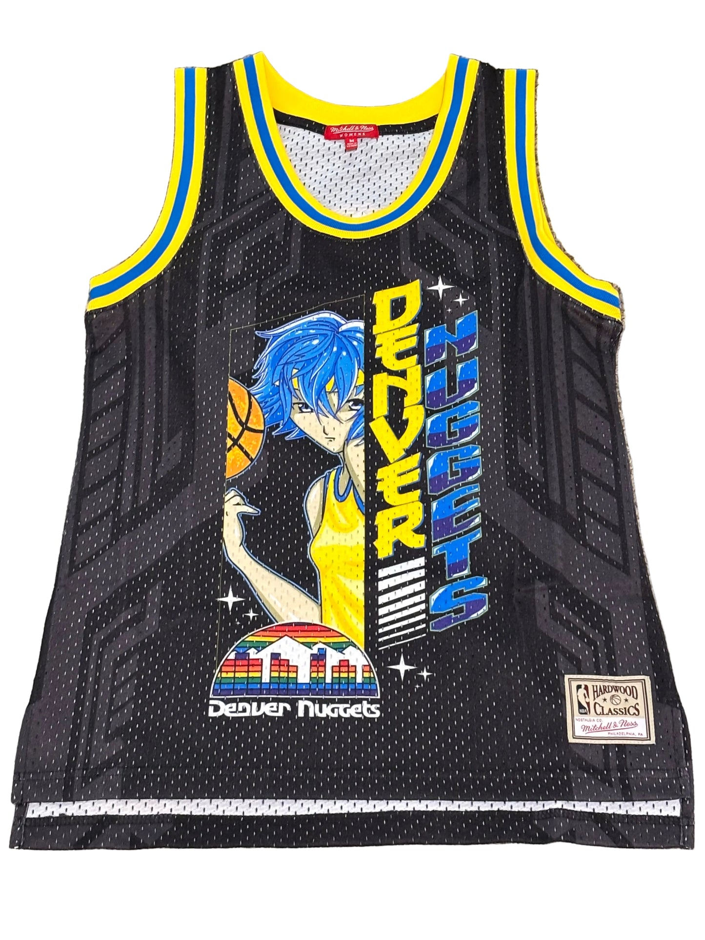 Denver Nuggets Mitchell & Ness NBA HWC Hardwood Classic Black Jersey Anime Character Art Womens Medium M NWOT New