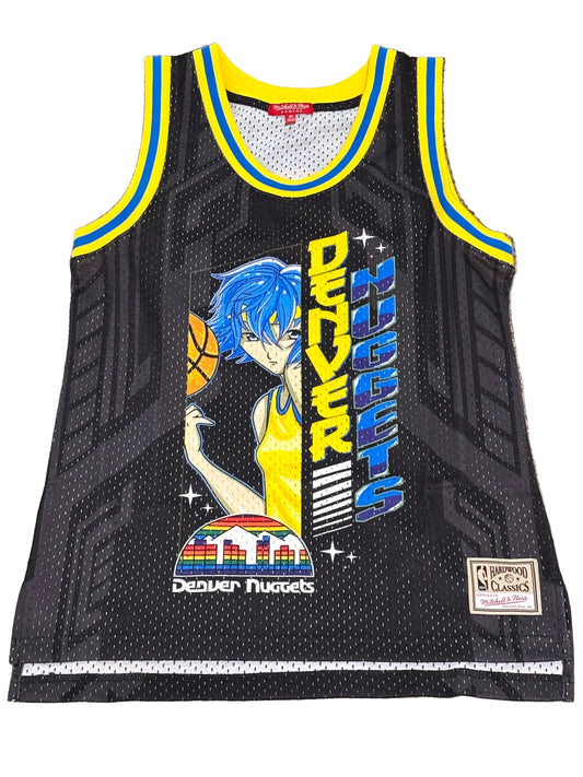 Denver Nuggets Mitchell & Ness NBA HWC Hardwood Classic Black Jersey Anime Character Art Womens Medium M NWOT New