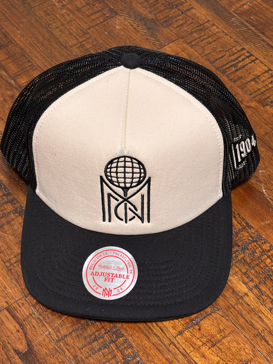 Mitchell & Ness Branded Short Game Golfing Vintage Snapback Adjustable Mesh Trucker Hat Fit Cap Black White Cream New