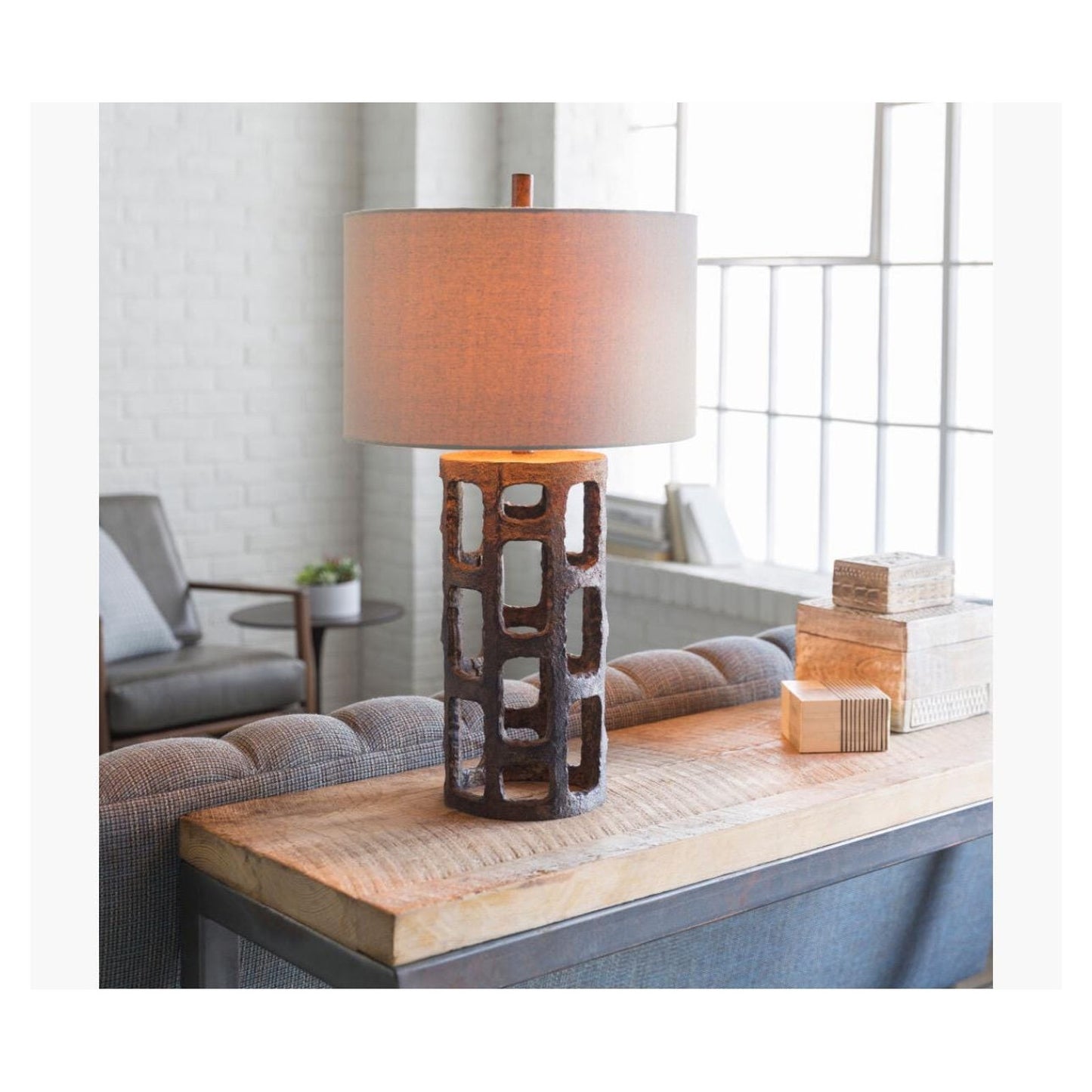 Surya Egerton Accent Table Bedside Lamp EGE 100 Bronze Reain Ivory New