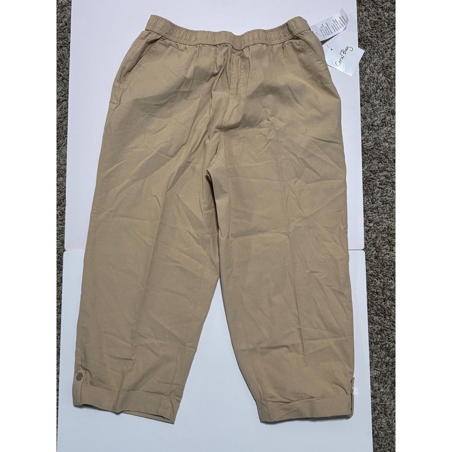 Coral Bay Woman’s Beige Brown Stretch Pants Size Small 100% Cotton NWT