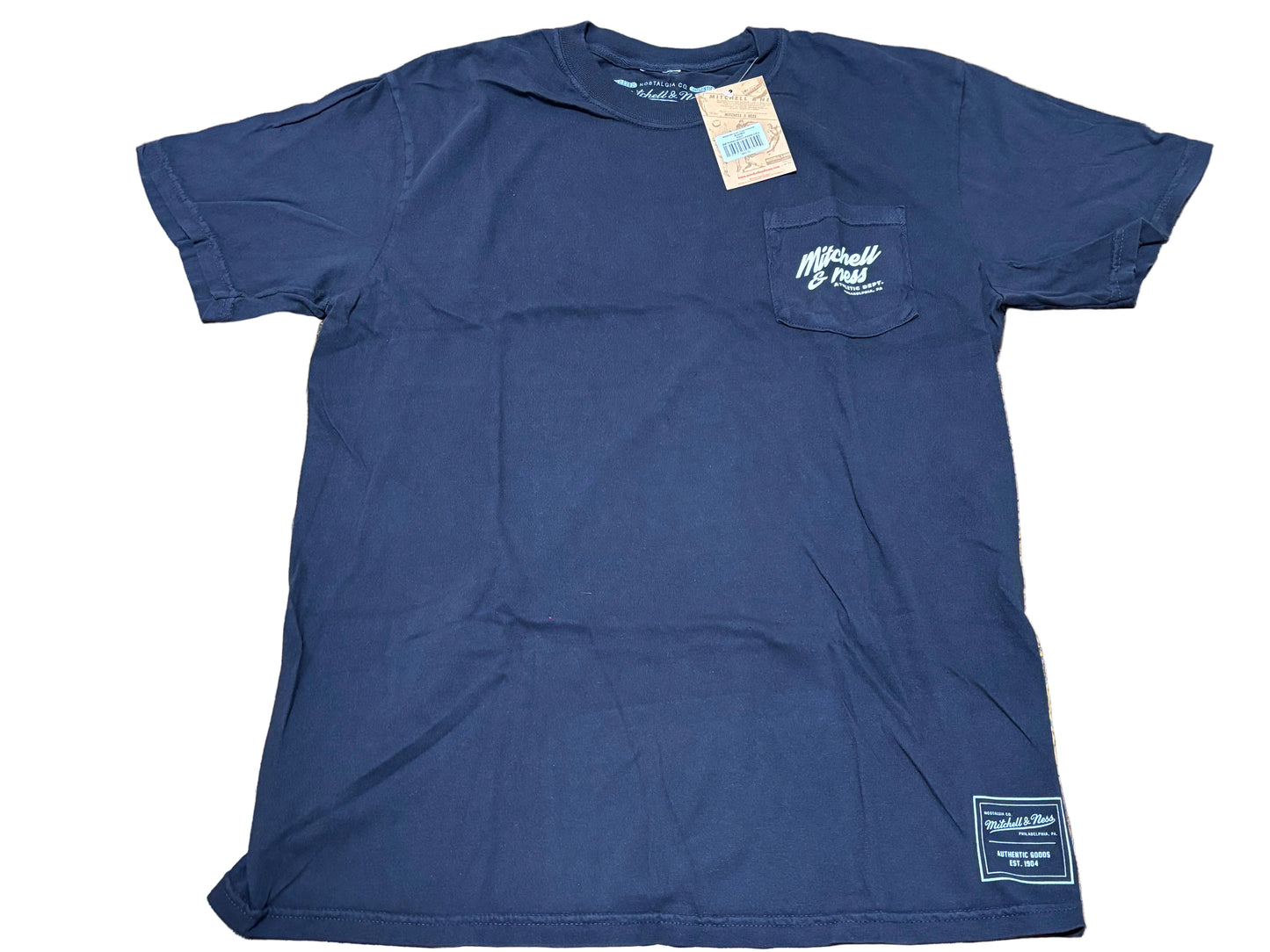 Mitchell & Ness Branded Graphic Pocket Tee T Short Sleeve Shirt White Black Men’s Large L New NWT