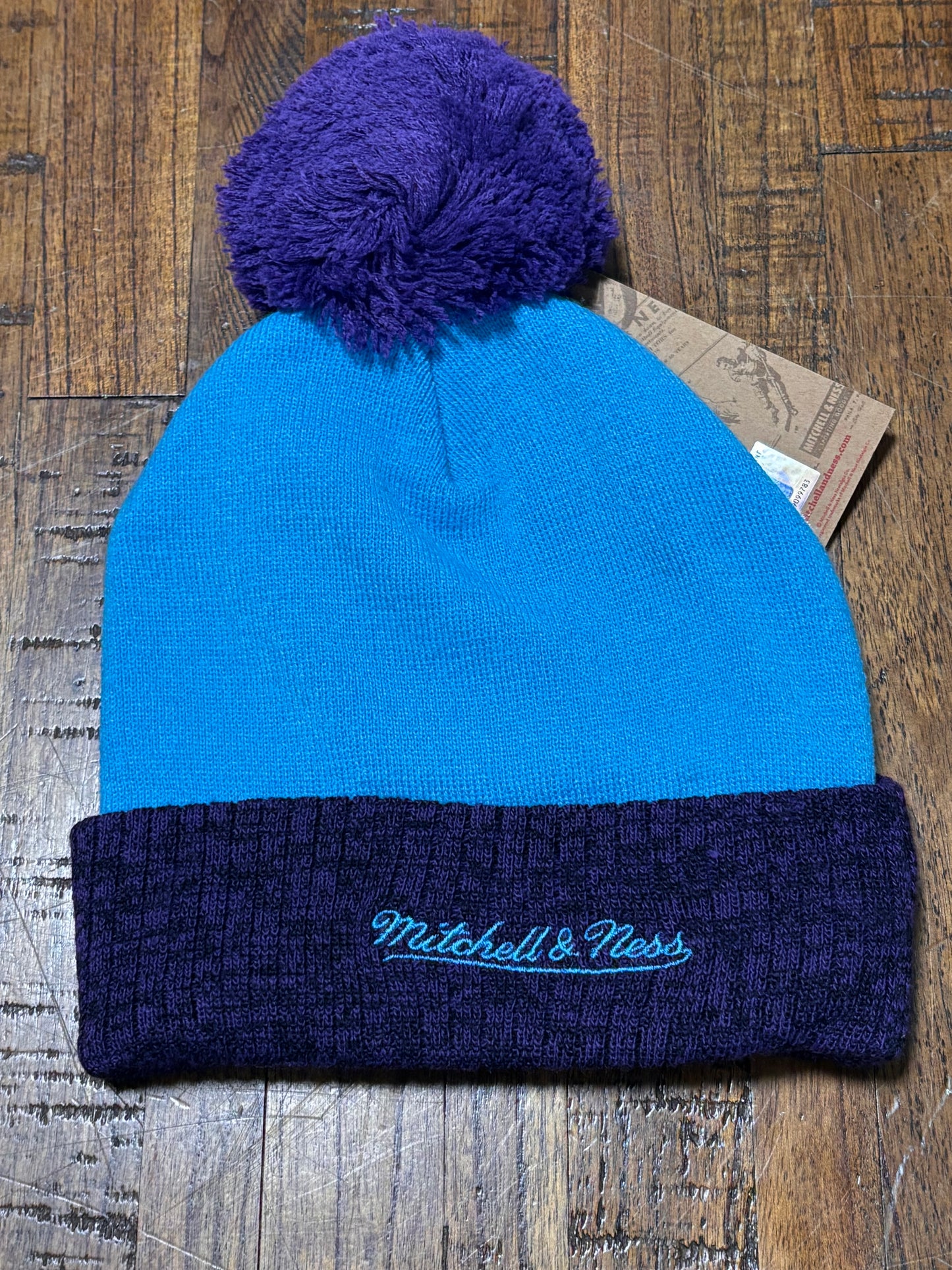 Utah Jazz Mitchell & Ness NBA Retro Hardwood Classic HWC Two Tone Quilted Knit Skull Cap Pom Pom Beanie Hat Blue Purple Teal Turquoise New NWT