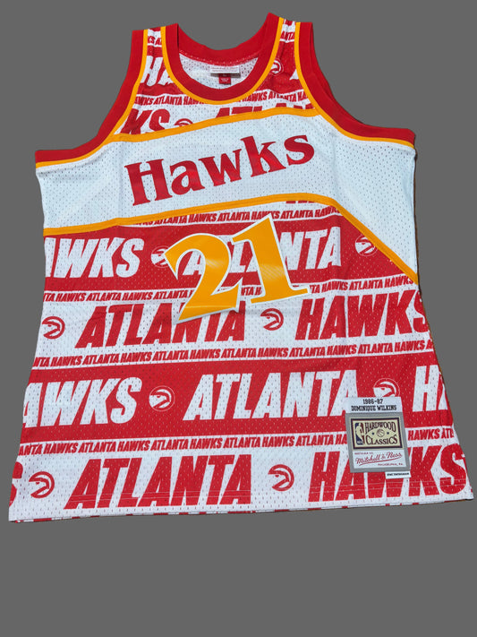 Dominque Wilkins Atlanta Hawks Mitchell & Ness Hardwood Classic HWC NBA Retro Swingman 1986-87 Team Wrap Red White Jersey Men’s Large L New NWOT