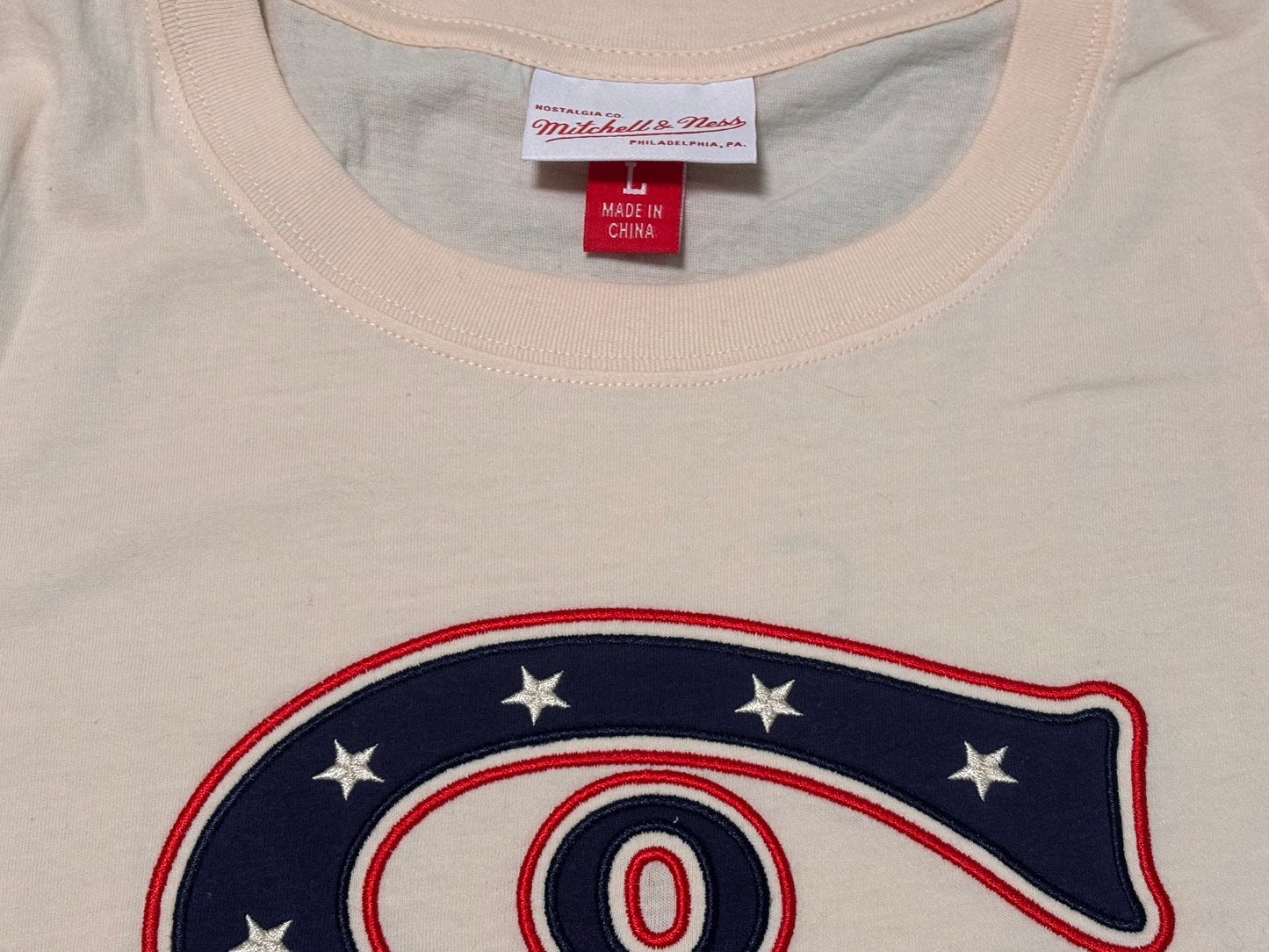 Chicago White Sox Mitchell & Ness Cooperstown Collection MLB Baseball Big Face Logo Team Origins Short Sleeve Shirt T-Shirt Navy Blue White Cream Men’s Large L New NWOT