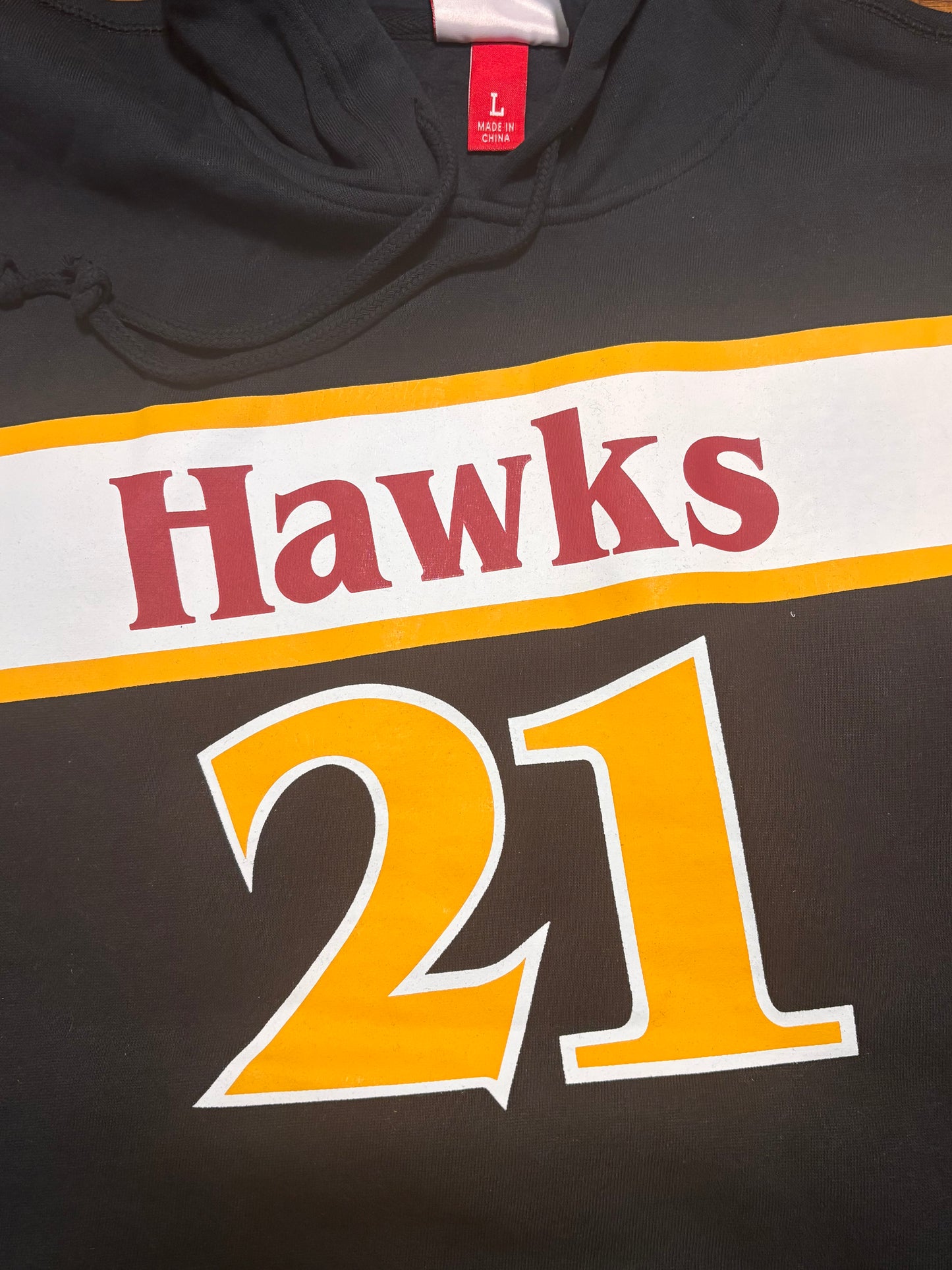 Dominque Wilkins Atlanta Hawks Mitchell & Ness Hardwood Classic HWC NBA Retro #21 Pullover Hoodie Hooded Sweat Shirt Red Black Men’s Large L New NWT